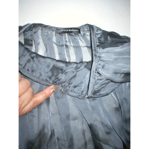 New Womens S Josie Natori Silk Embroidered Sheer Blouse Top Black Peasant Top - Picture 3 of 6